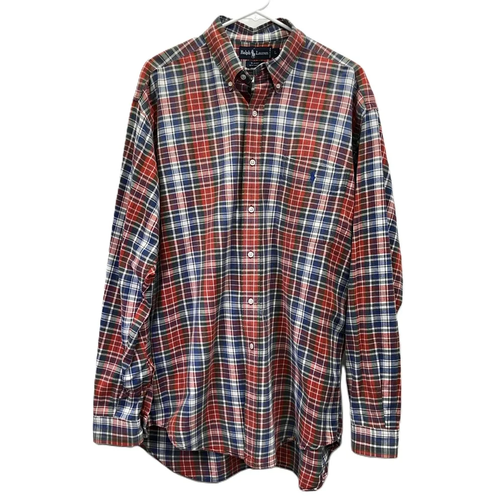 Ralph Lauren Blaire Cotton‎ Multicolor Mens Plaid L/S Button-Up Polo Shirt Large